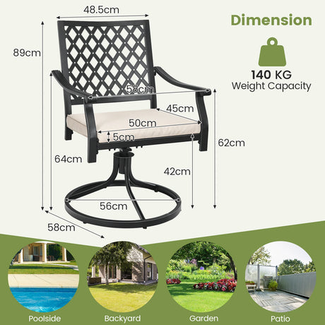 2 Pieces Patio 360 Swivel Dining Chairs with Rocker and Cushioned Armrest-Beige