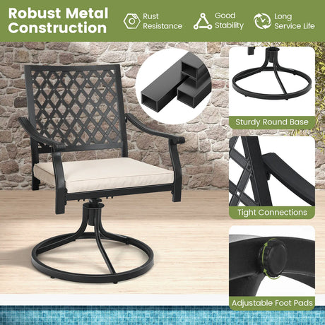 2 Pieces Patio 360 Swivel Dining Chairs with Rocker and Cushioned Armrest-Beige