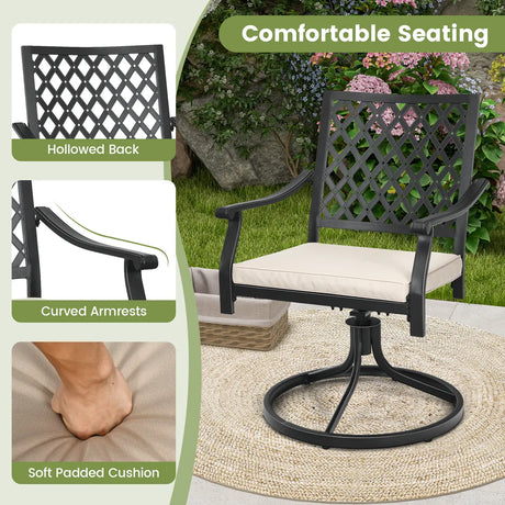 2 Pieces Patio 360 Swivel Dining Chairs with Rocker and Cushioned Armrest-Beige