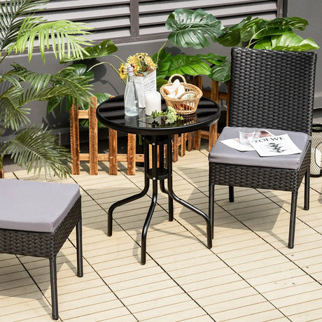 2-Piece Outdoor PE Wicker Dining Chair Set with Soft Cushions