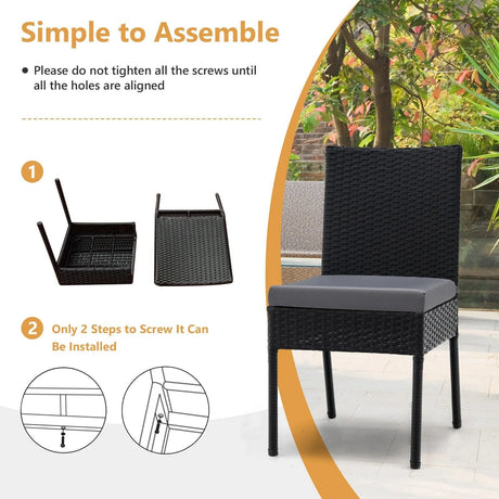 2-Piece Outdoor PE Wicker Dining Chair Set with Soft Cushions