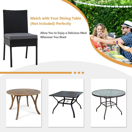 2-Piece Outdoor PE Wicker Dining Chair Set with Soft Cushions