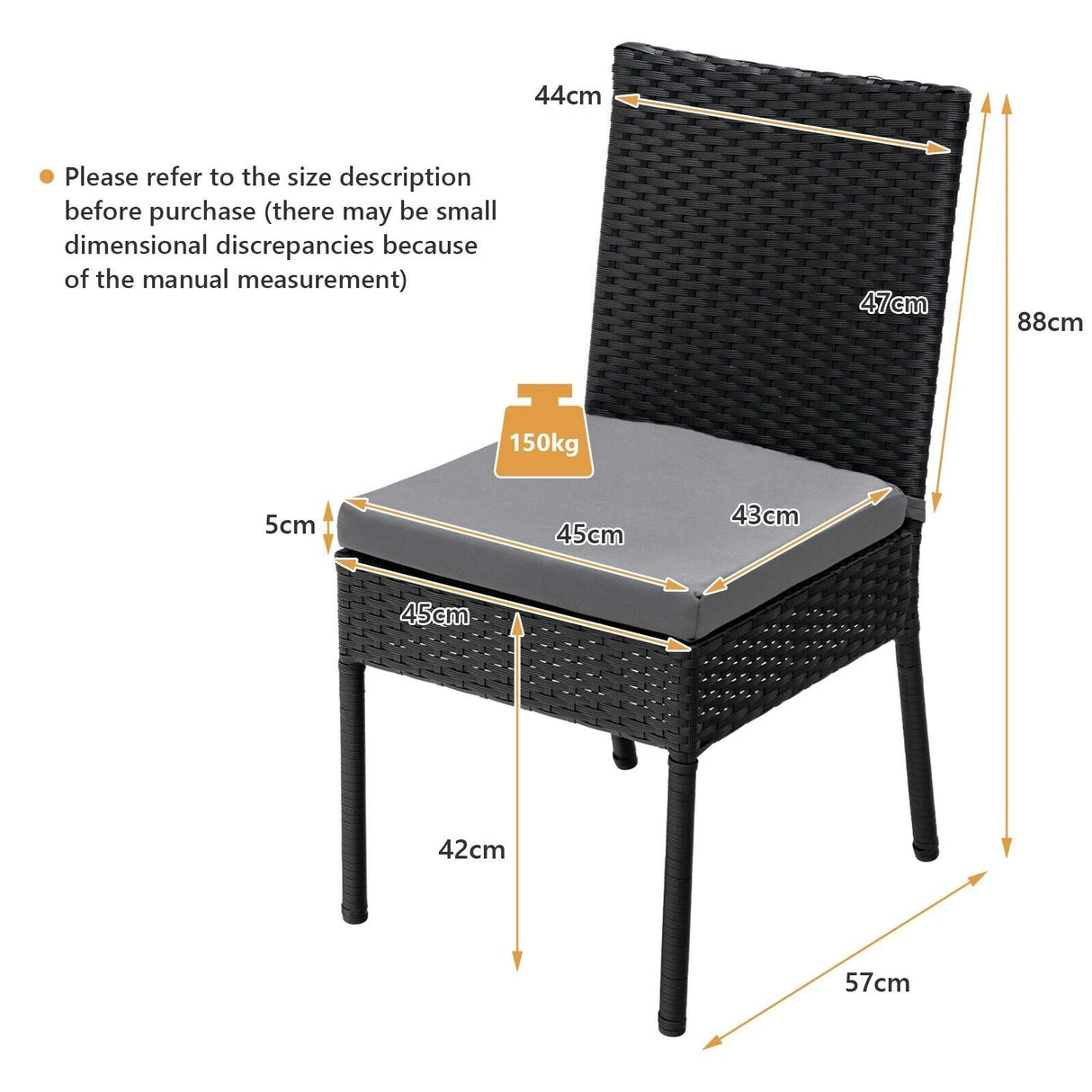 2-Piece Outdoor PE Wicker Dining Chair Set with Soft Cushions