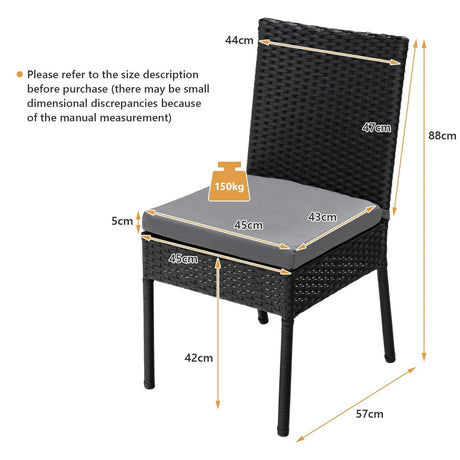 2-Piece Outdoor PE Wicker Dining Chair Set with Soft Cushions