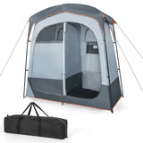 2 Rooms Oversize Privacy Shower Tent with Removable Rain Fly and Inside Pocket-Gray
