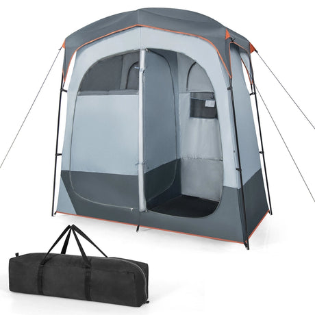 2 Rooms Oversize Privacy Shower Tent with Removable Rain Fly and Inside Pocket-Gray