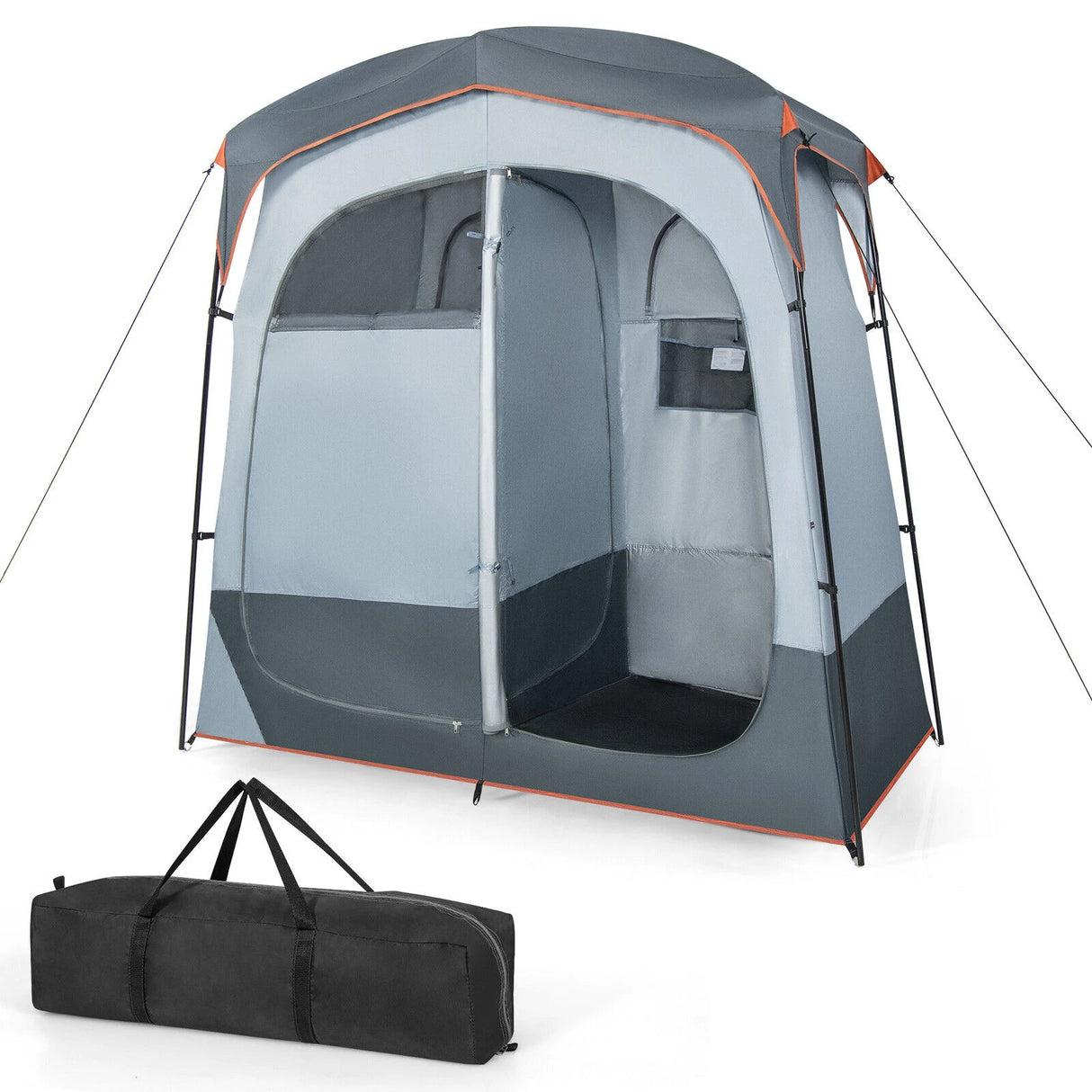 2 Rooms Oversize Privacy Shower Tent with Removable Rain Fly and Inside Pocket-Gray