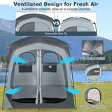 2 Rooms Oversize Privacy Shower Tent with Removable Rain Fly and Inside Pocket-Gray