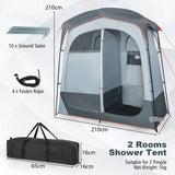 2 Rooms Oversize Privacy Shower Tent with Removable Rain Fly and Inside Pocket-Gray