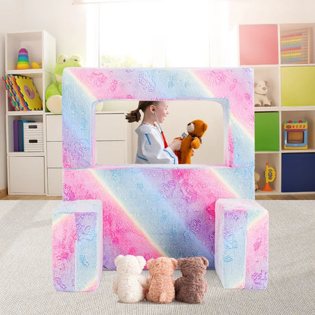 2 Seater Kids Play Couch Glow in the Dark Modular Sofa Set for Toddlers-Pink