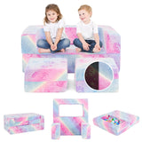 2 Seater Kids Play Couch Glow in the Dark Modular Sofa Set for Toddlers-Pink
