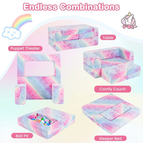 2 Seater Kids Play Couch Glow in the Dark Modular Sofa Set for Toddlers-Pink