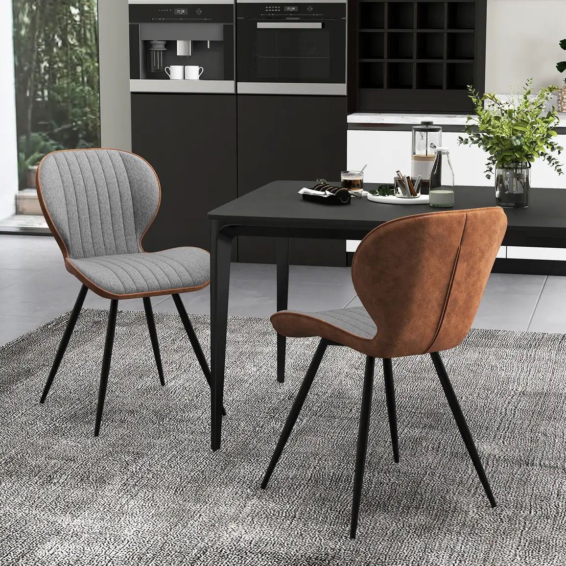 2 Set Armless Dining Chair Modern Accent Chairs with Curved Backrest-Grey