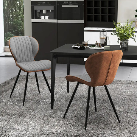 2 Set Armless Dining Chair Modern Accent Chairs with Curved Backrest-Grey