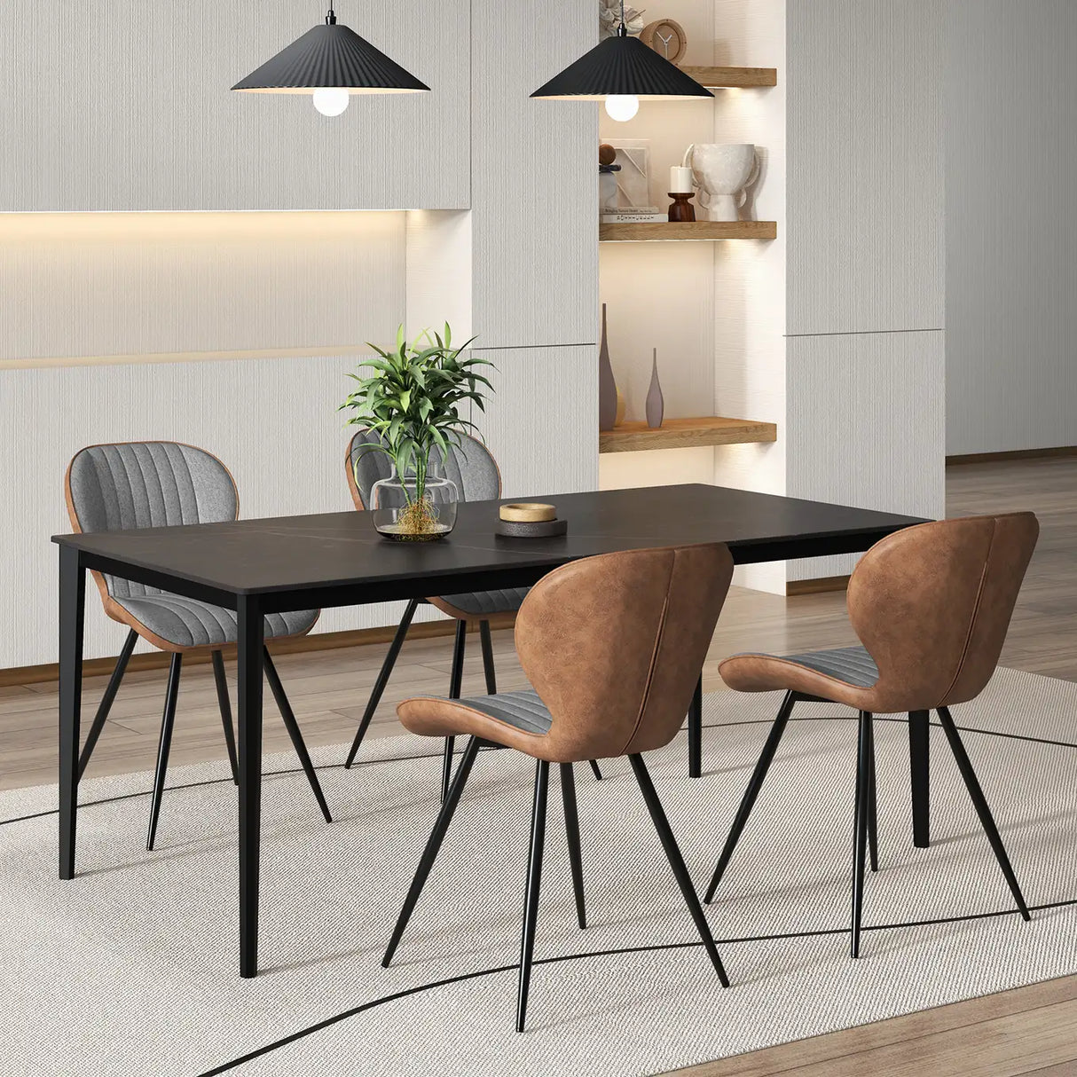 2 Set Armless Dining Chair Modern Accent Chairs with Curved Backrest-Grey
