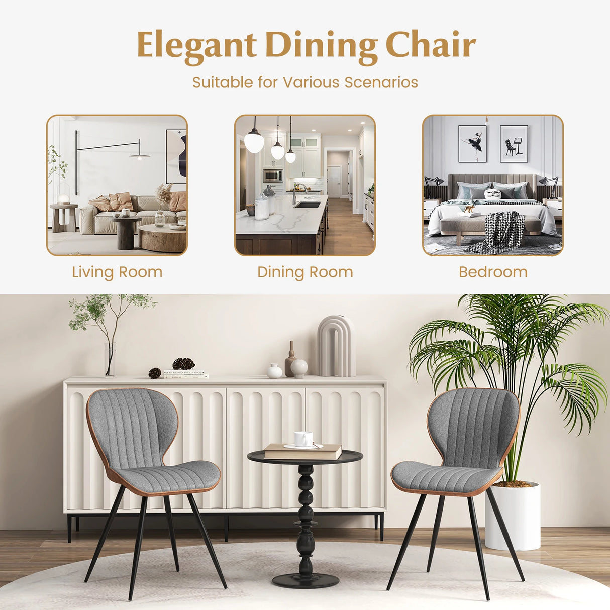 2 Set Armless Dining Chair Modern Accent Chairs with Curved Backrest-Grey