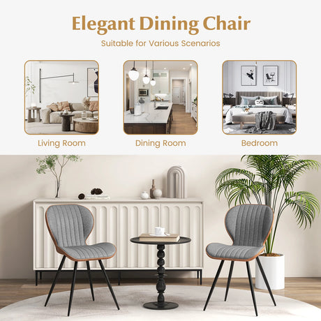 2 Set Armless Dining Chair Modern Accent Chairs with Curved Backrest-Grey