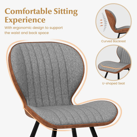 2 Set Armless Dining Chair Modern Accent Chairs with Curved Backrest-Grey