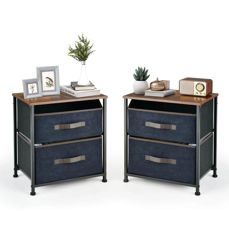 20 Inch Height Industrial Nightstand with 2 Pull-out Fabric Drawers-Rustic Brown