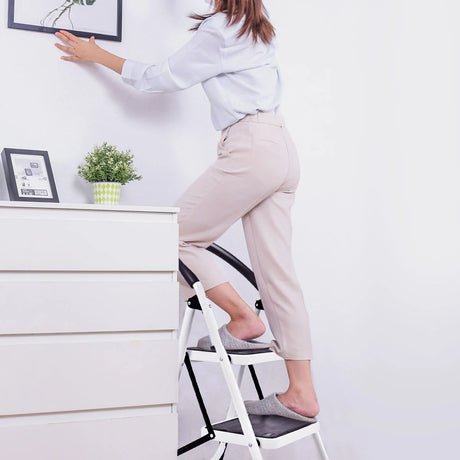 2 Step Household Ladder with Anti-Slip Platform and Lightweight Portable Design for Home/Garden