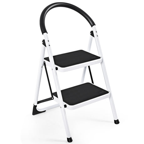 2 Step Household Ladder with Anti-Slip Platform and Lightweight Portable Design for Home/Garden