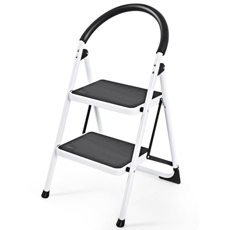 2 Step Household Ladder with Anti-Slip Platform and Lightweight Portable Design for Home/Garden