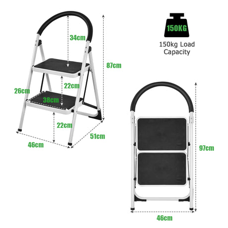 2 Step Household Ladder with Anti-Slip Platform and Lightweight Portable Design for Home/Garden