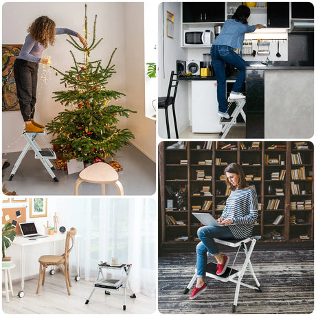 2 StepFolding Ladder with Heavy-duty Metal Frame for Household/Garden