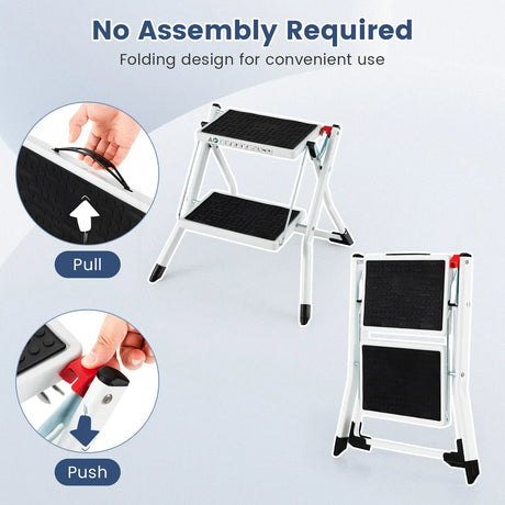 2 StepFolding Ladder with Heavy-duty Metal Frame for Household/Garden