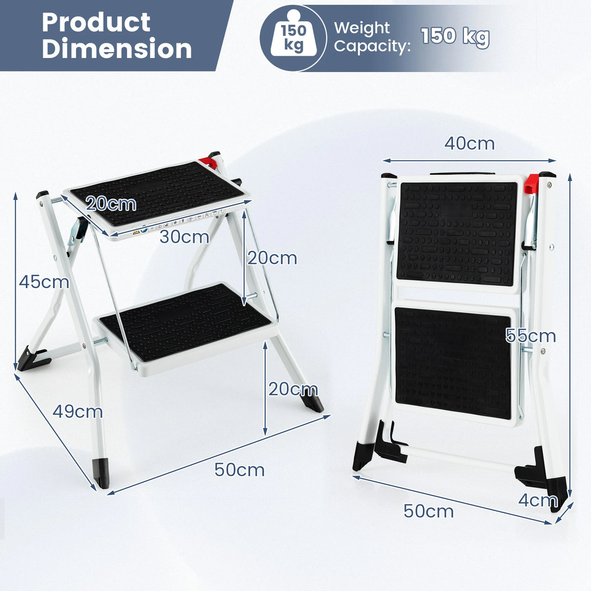 2 StepFolding Ladder with Heavy-duty Metal Frame for Household/Garden