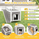 Outdoor Wooden Feral Cat House with Balcony and Slide-Gray