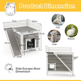 Outdoor Wooden Feral Cat House with Balcony and Slide-Gray