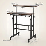 2-Tier Adjustable Standing Desk on Wheels-Rustic Brown