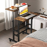 2-Tier Adjustable Standing Desk on Wheels-Rustic Brown