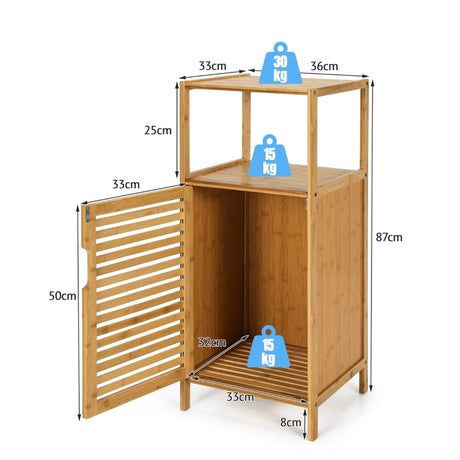 Bamboo Bathroom Storage Floor Cabinet with Door and Shelf Corner Cabinet