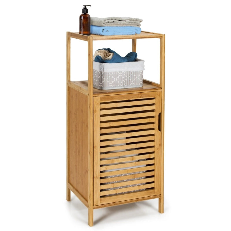 Bamboo Bathroom Storage Floor Cabinet with Door and Shelf Corner Cabinet