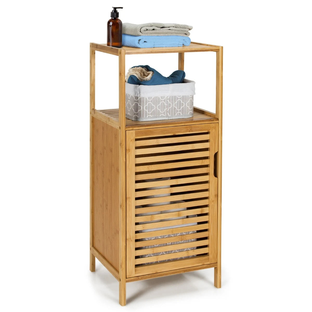 Bamboo Bathroom Storage Floor Cabinet with Door and Shelf Corner Cabinet