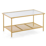 2-Tier Coffee Table with Shelf Center Tea Table with Tempered Glass Top-Golden