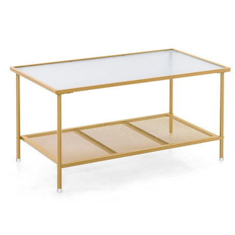 2-Tier Coffee Table with Shelf Center Tea Table with Tempered Glass Top-Golden