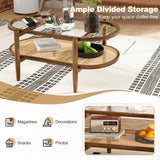 Coffee table side table with glass table top &amp; rattan shelf 102 x 56 x 47 cm brown