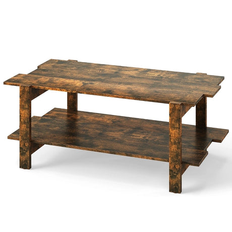 2 Tier Coffee Table with Shelf Coffee Table Rectangular Side Table Accent Table Brown