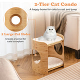 2-Tier Cute Small Cat Tree for Indoor Cats with Natural Bamboo Frame-Beige