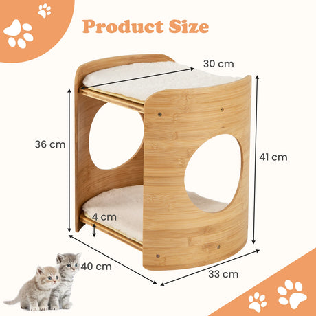 2-Tier Cute Small Cat Tree for Indoor Cats with Natural Bamboo Frame-Beige