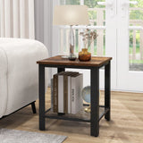 2-Tier Square End Table with Mesh Shelf and Heavy-duty Metal Frame-Rustic Brown
