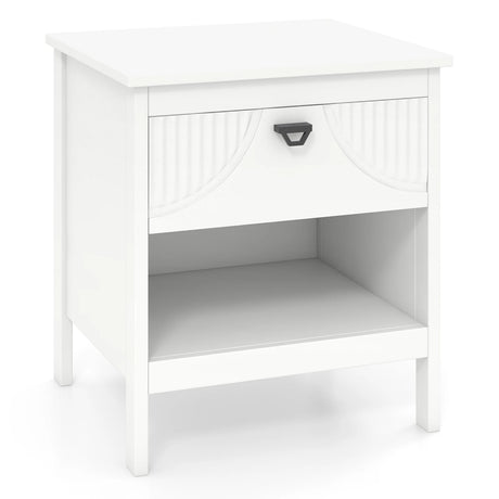 2-tier Wood Side End Table with Drawer Open Storage Shelf-White