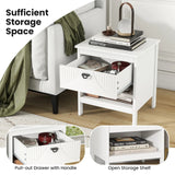 2-tier Wood Side End Table with Drawer Open Storage Shelf-White