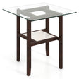 24 Inch 2-Tier Square Glass Coffee Table Center Table with Storage Shelf-Brown