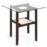 24 Inch 2-Tier Square Glass Coffee Table Center Table with Storage Shelf-Brown
