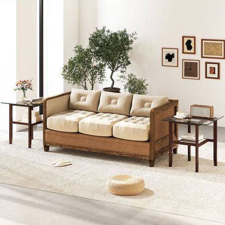 24 Inch 2-Tier Square Glass Coffee Table Center Table with Storage Shelf-Brown