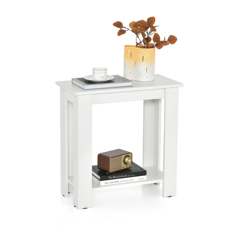 2-Tier Modern Compact End Table with Storage Shelf-White